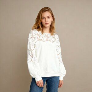 $455 NOWT See By Chloé Floral Lace Top Blouse Size 38 Deep Forest White Cotton